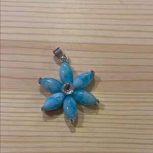 925 Sterling Silver Larimar Flower Pendant – Blue Marquise Larimar Petal Design